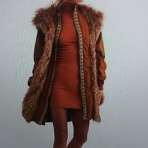 Free People Folklore Fur Hooded Parka Cognac med